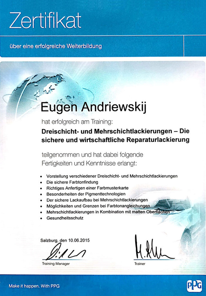 Zertifikat - Eugen Andriewskij
